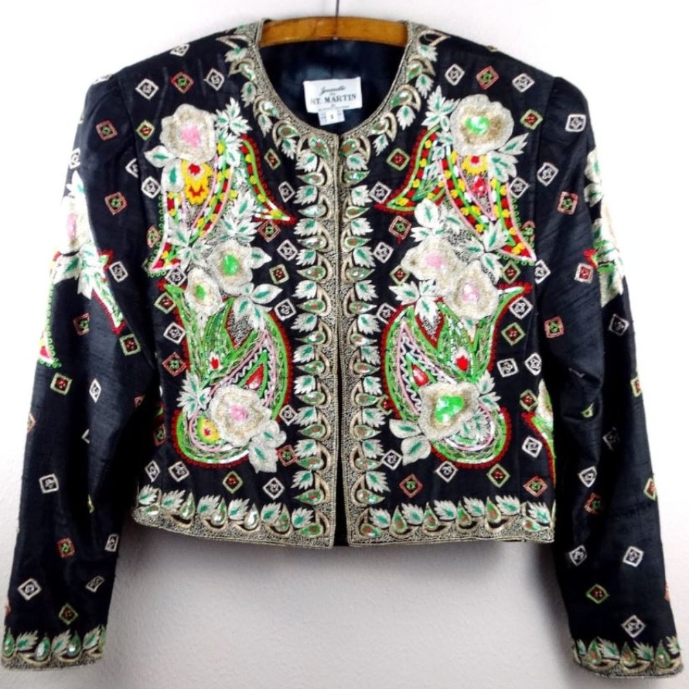 Hand Embroidered Beaded Bolero / Avant Garde Couture Sequined Jacket for St. Mar
